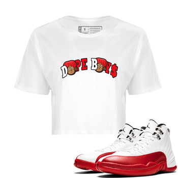 Air Jordan 12 Cherry Sneaker Match Tees Dope Boys Sneaker Tees AJ12 Cherry Sneaker Release Tees Women's Shirts White 1
