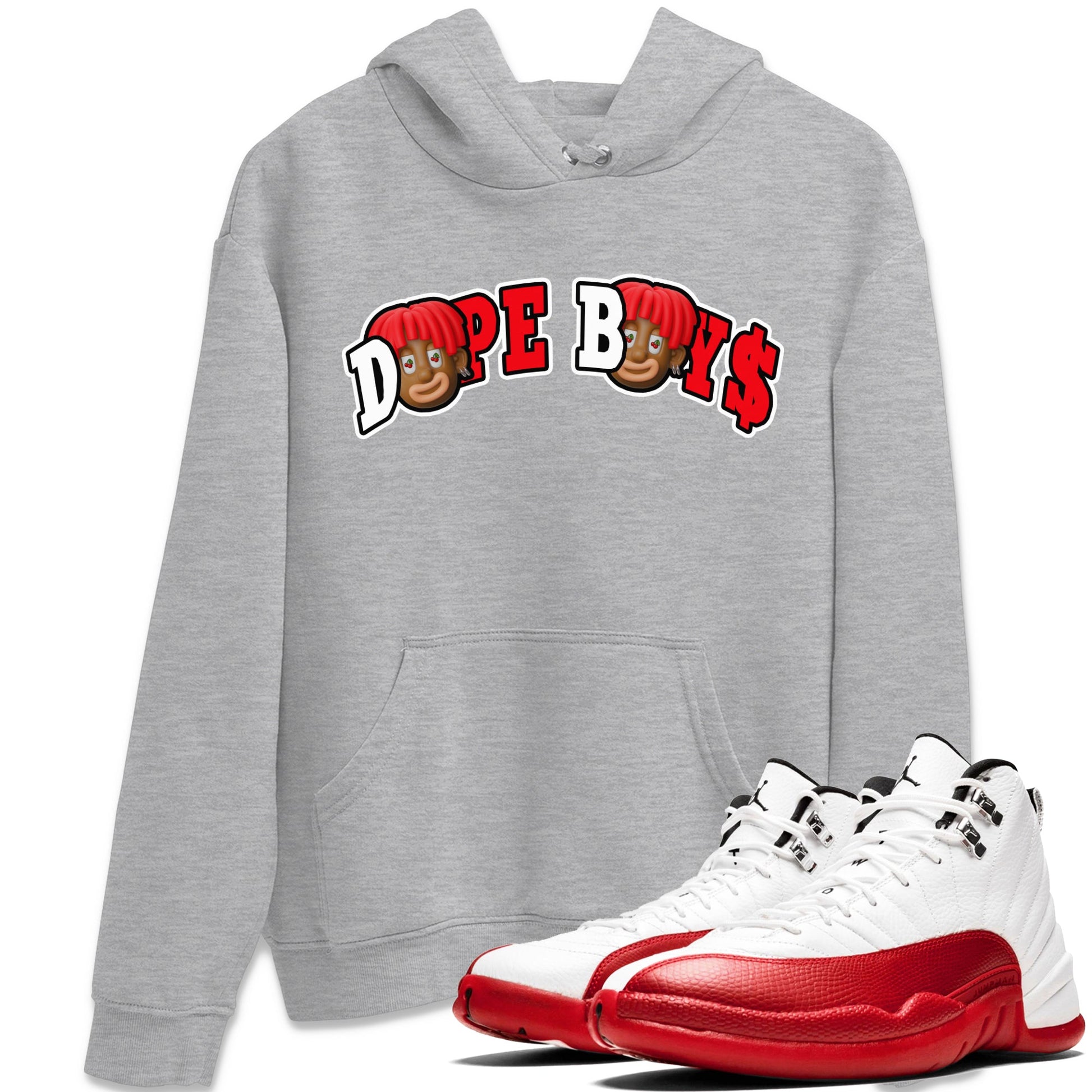 Air Jordan 12 Cherry Sneaker Match Tees Dope Boys Sneaker Tees AJ12 Cherry Sneaker Release Tees Unisex Shirts Heather Grey 1