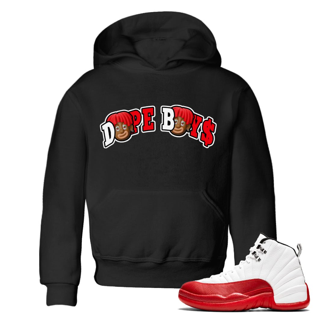 Air Jordan 12 Cherry Sneaker Match Tees Dope Boys Sneaker Tees AJ12 Cherry Sneaker Release Tees Kids Shirts Black 1