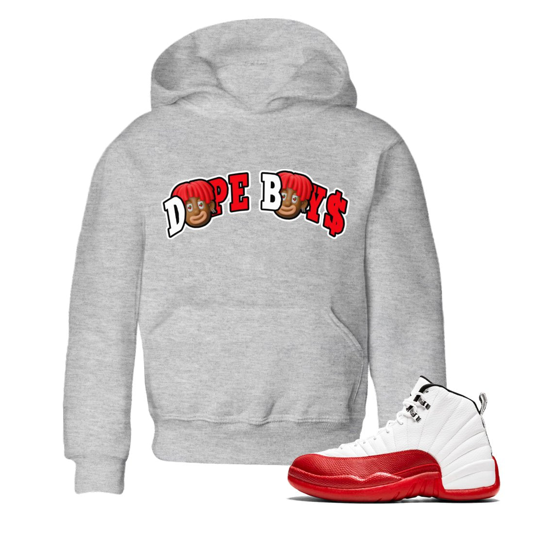 Air Jordan 12 Cherry Sneaker Match Tees Dope Boys Sneaker Tees AJ12 Cherry Sneaker Release Tees Kids Shirts Heather Grey 1