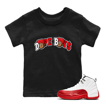 Air Jordan 12 Cherry Sneaker Match Tees Dope Boys Sneaker Tees AJ12 Cherry Sneaker Release Tees Kids Shirts Black 1