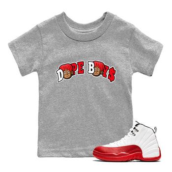 Air Jordan 12 Cherry Sneaker Match Tees Dope Boys Sneaker Tees AJ12 Cherry Sneaker Release Tees Kids Shirts Heather Grey 1