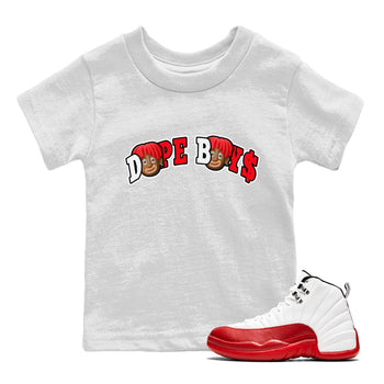 Air Jordan 12 Cherry Sneaker Match Tees Dope Boys Sneaker Tees AJ12 Cherry Sneaker Release Tees Kids Shirts White 1