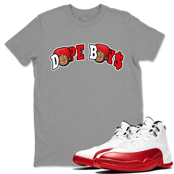 Air Jordan 12 Cherry Sneaker Match Tees Dope Boys Sneaker Tees AJ12 Cherry Sneaker Release Tees Unisex Shirts Heather Grey 1
