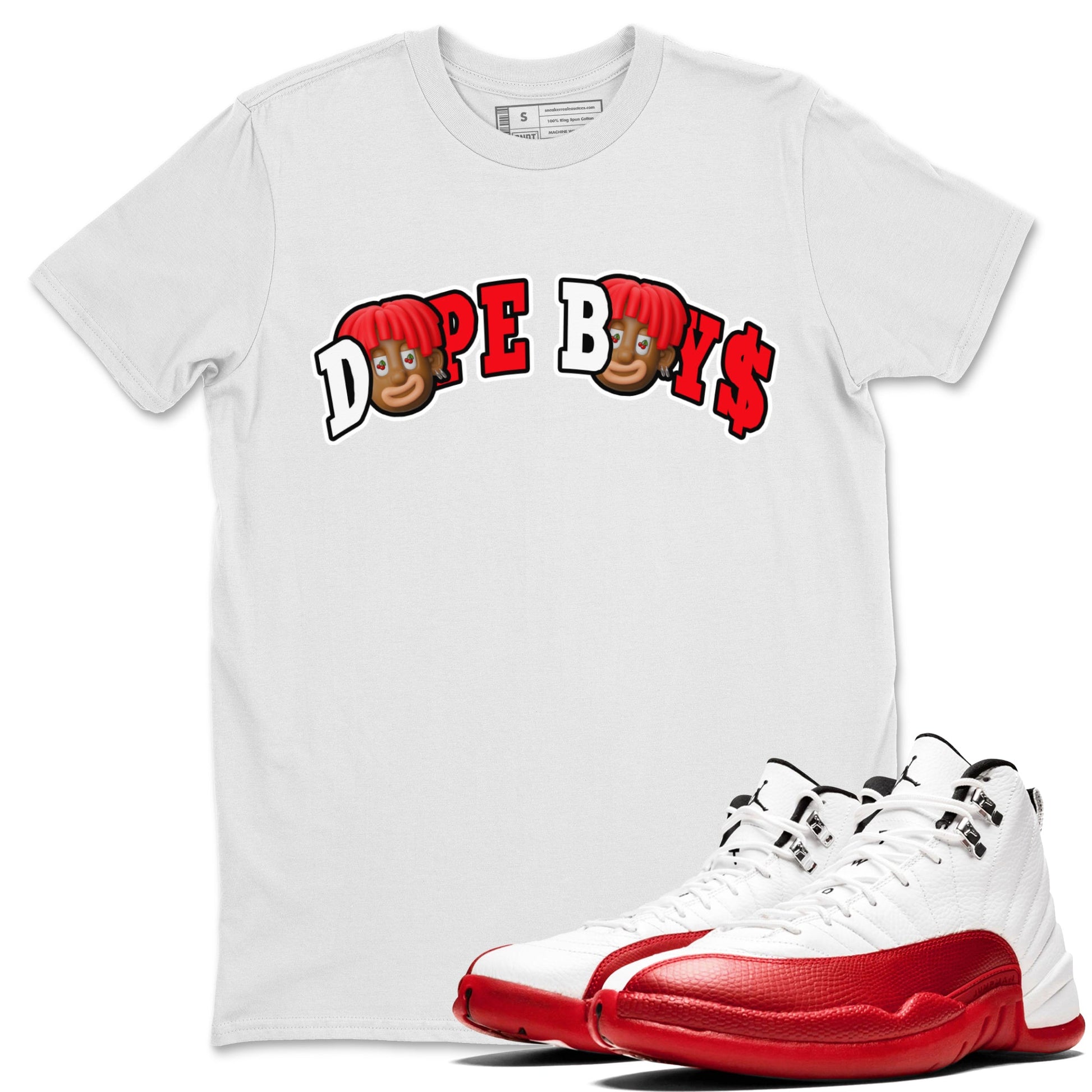 Air Jordan 12 Cherry Sneaker Match Tees Dope Boys Sneaker Tees AJ12 Cherry Sneaker Release Tees Unisex Shirts White 1