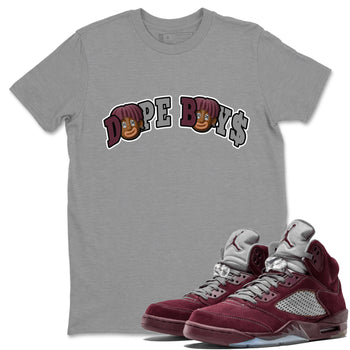 Air Jordan 5 Burgundy Sneaker Match Tees Dope Boys Sneaker Tees AJ5 Burgundy Sneaker Release Tees Unisex Shirts Heather Grey 1