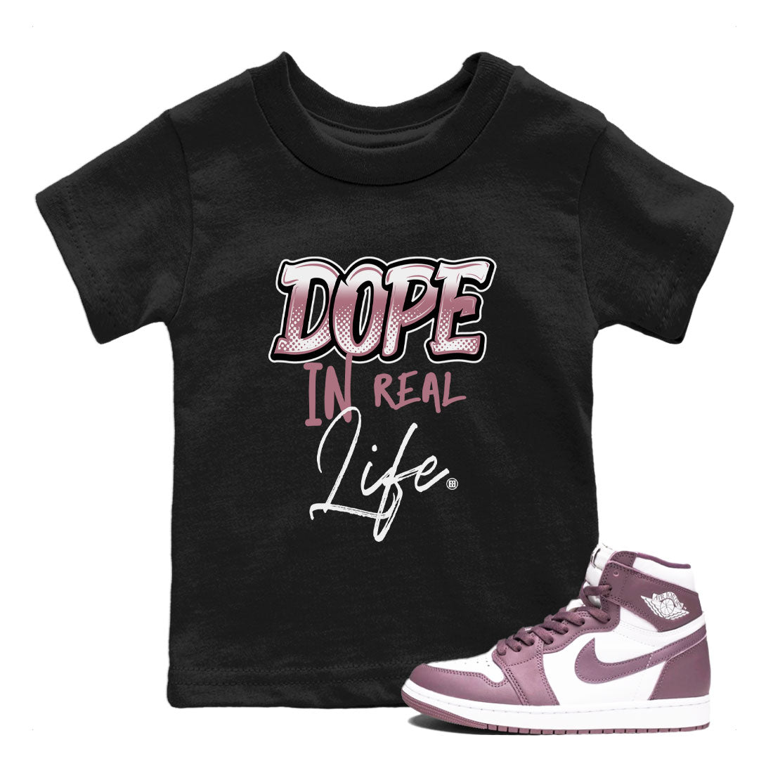 Air Jordan 1 High OG WMNS Mauve shirt to match jordans Dope In Real Life sneaker tees Air Jordan 1 Mauve SNRT Sneaker Release Tees Baby Toddler Black 1 T-Shirt