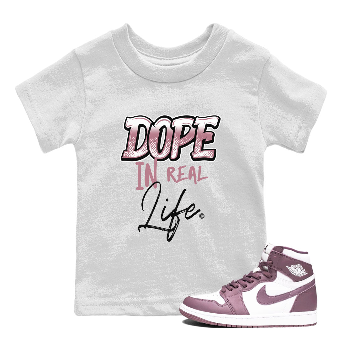 Air Jordan 1 High OG WMNS Mauve shirt to match jordans Dope In Real Life sneaker tees Air Jordan 1 Mauve SNRT Sneaker Release Tees Baby Toddler White 1 T-Shirt