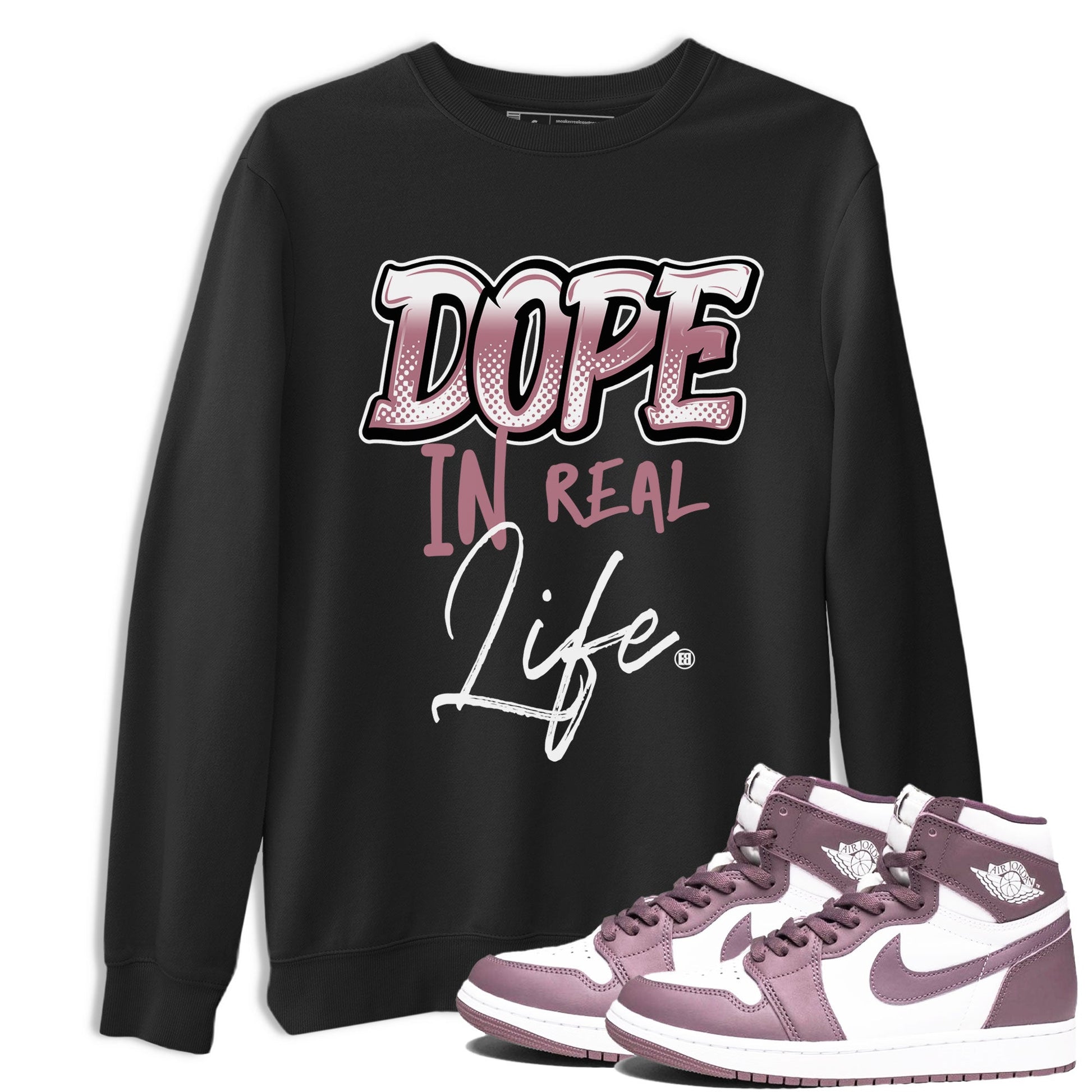 Air Jordan 1 High OG WMNS Mauve shirt to match jordans Dope In Real Life sneaker tees Air Jordan 1 Mauve SNRT Sneaker Release Tees Unisex Black 1 T-Shirt