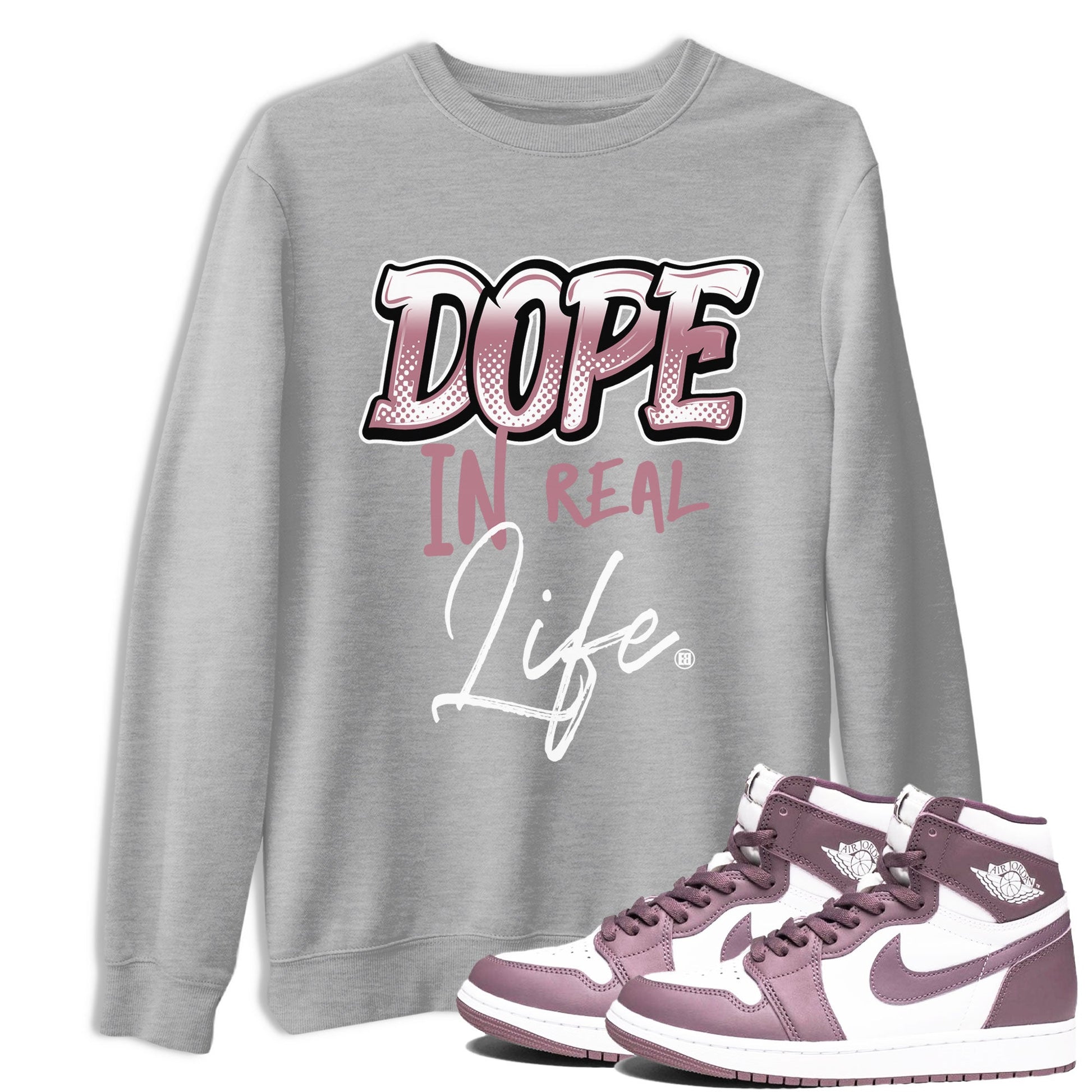 Air Jordan 1 High OG WMNS Mauve shirt to match jordans Dope In Real Life sneaker tees Air Jordan 1 Mauve SNRT Sneaker Release Tees Unisex Heather Grey 1 T-Shirt