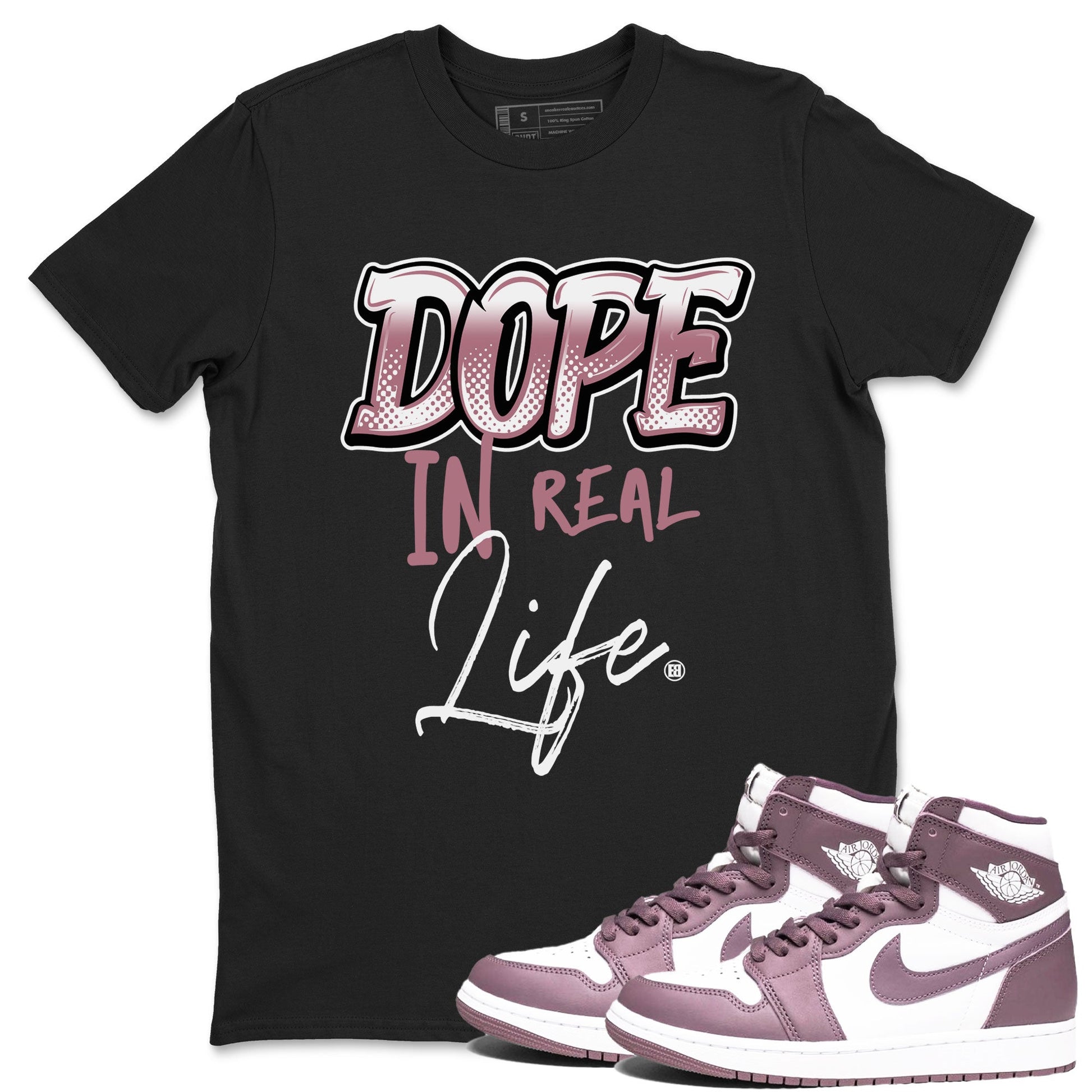 Air Jordan 1 High OG WMNS Mauve shirt to match jordans Dope In Real Life sneaker tees Air Jordan 1 Mauve SNRT Sneaker Release Tees Unisex Black 1 T-Shirt