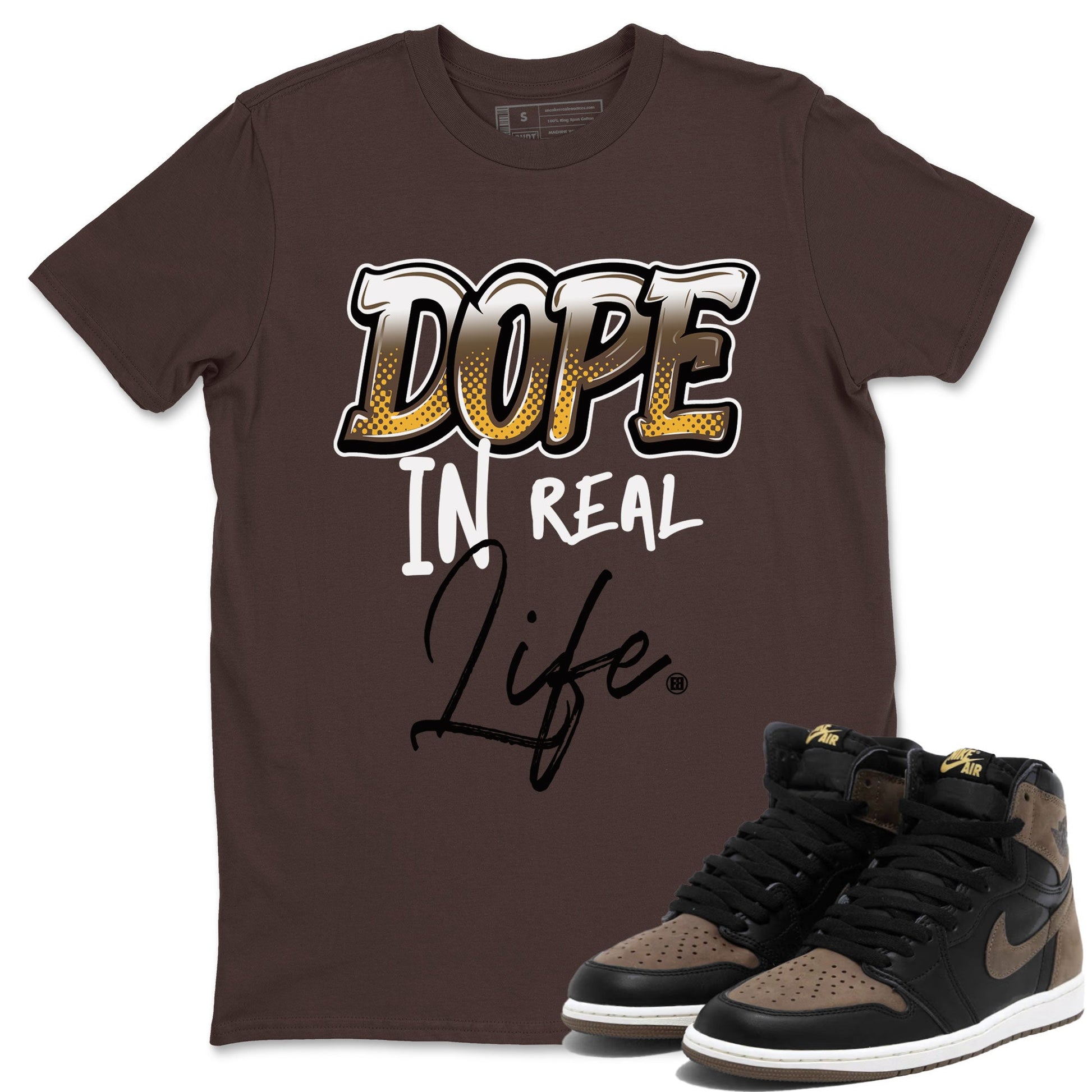 Air Jordan 1 High OG Retro Palomino shirt to match jordans Dope In Real Life sneaker tees 1s Palomino Jordan 1 Mocha SNRT Sneaker Release Tees Unisex Dark Chocolate 1 T-Shirt