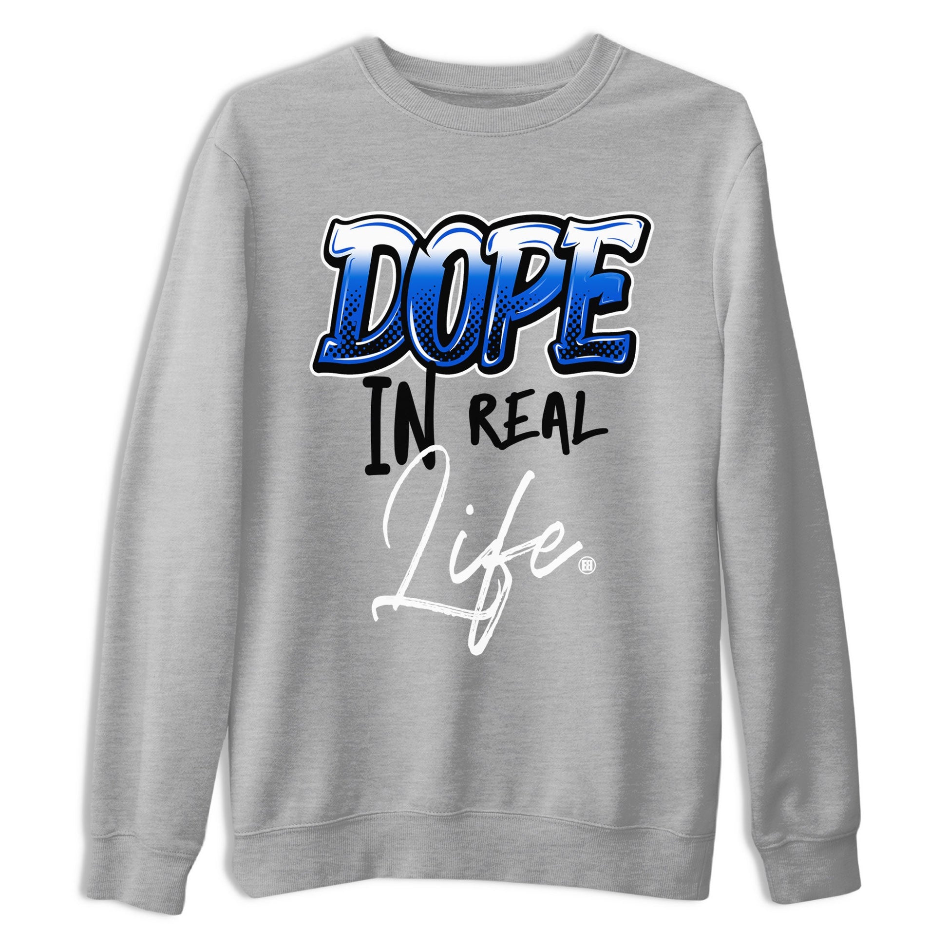 Jordan 1 High OG Royal Reimagined shirt to match jordans Dope In Real Life sneaker tees Air Jordan 1 Royal Reimagined SNRT Sneaker Release Tees Crew Neck T-ShirtUnisex Heather Grey 2 T-Shirt
