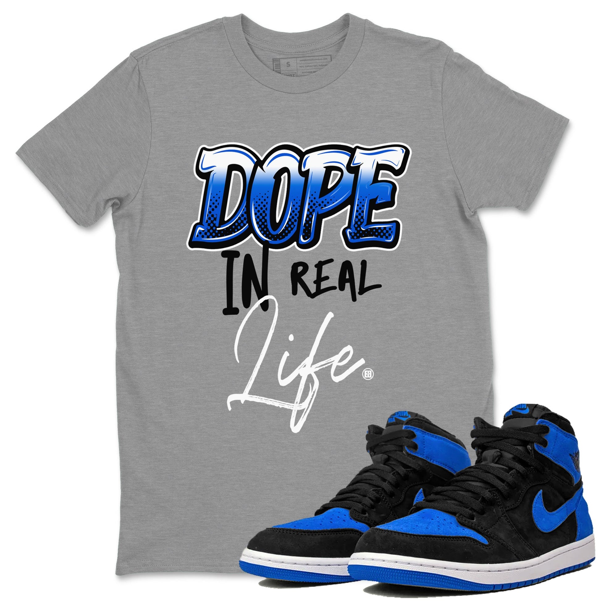 Jordan 1 High OG Royal Reimagined shirt to match jordans Dope In Real Life sneaker tees Air Jordan 1 Royal Reimagined SNRT Sneaker Release Tees Crew Neck T-ShirtUnisex Heather Grey 1 T-Shirt