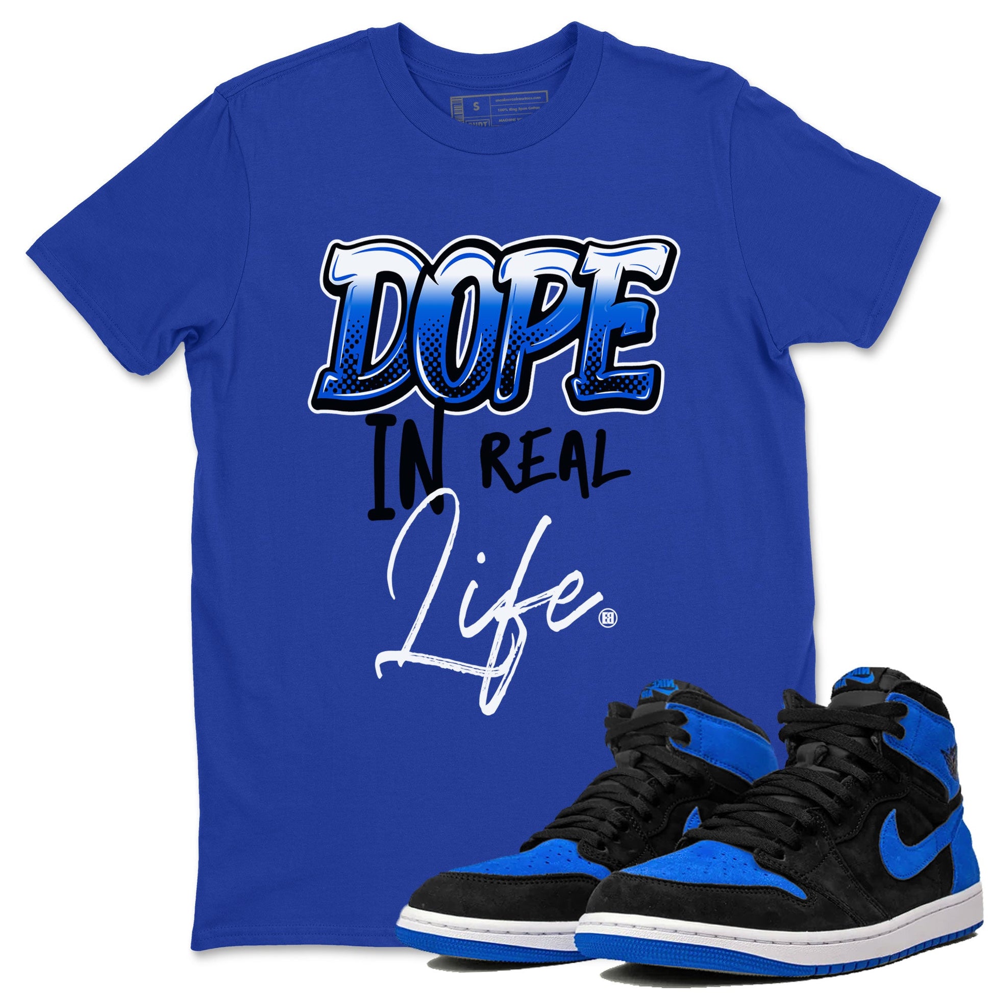 Jordan 1 High OG Royal Reimagined shirt to match jordans Dope In Real Life sneaker tees Air Jordan 1 Royal Reimagined SNRT Sneaker Release Tees Crew Neck T-ShirtUnisex Royal Blue 1 T-Shirt