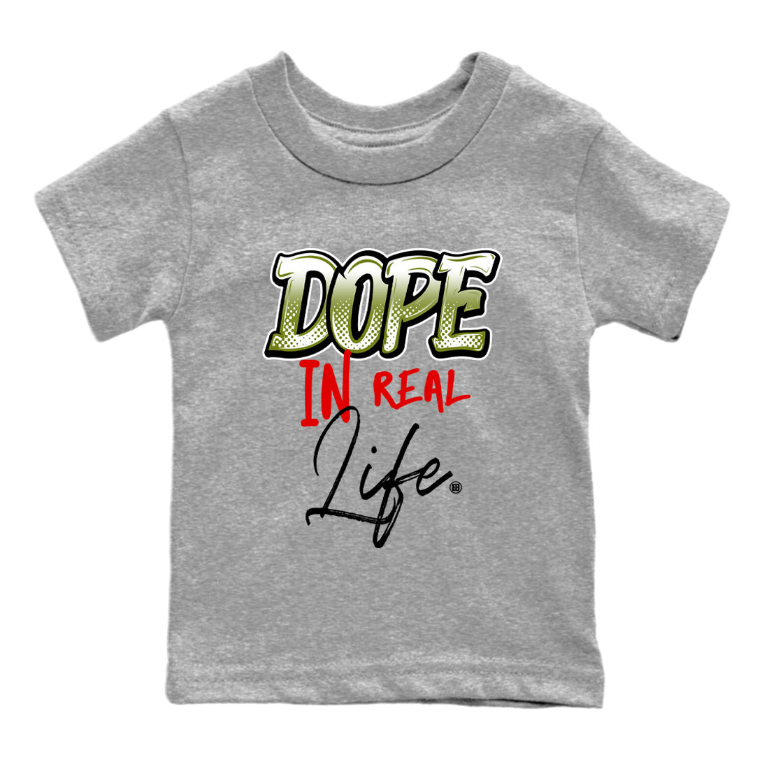 Air Jordan 1 Travis Scott Olive Sneaker Match Tees Dope In Real Life Sneaker Tees Air Jordan 1 Low x Travis Scott x Olive Sneaker Release Tees Kids Shirts Heather Grey 2