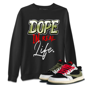 Air Jordan 1 Travis Scott Olive Sneaker Match Tees Dope In Real Life Sneaker Tees Air Jordan 1 Low x Travis Scott x Olive Sneaker Release Tees Unisex Shirts Black 1