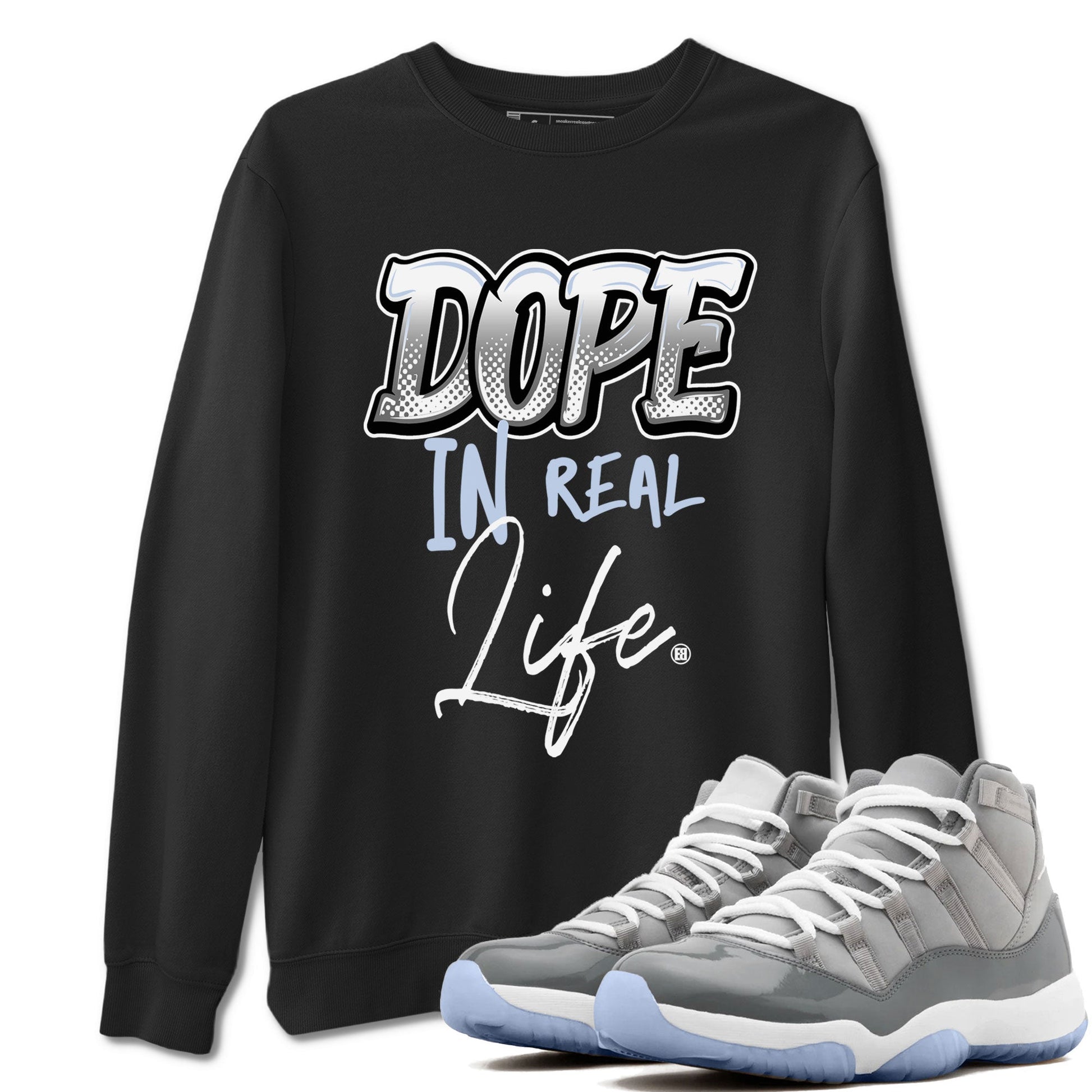 11s Cool Grey shirt to match jordans Dope In Real Life sneaker tees Air Jordan 11 Cool Grey SNRT Sneaker Release Tees unisex cotton Black 1 crew neck shirt
