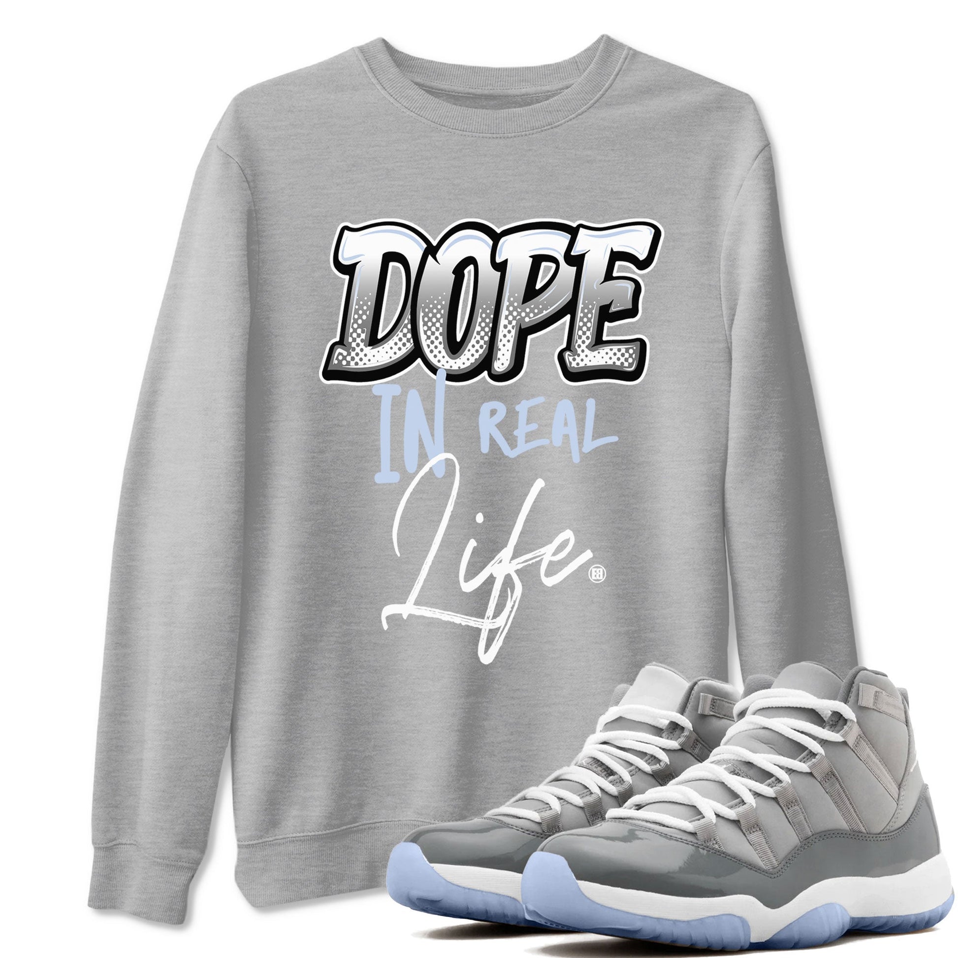 11s Cool Grey shirt to match jordans Dope In Real Life sneaker tees Air Jordan 11 Cool Grey SNRT Sneaker Release Tees unisex cotton Heather Grey 1 crew neck shirt