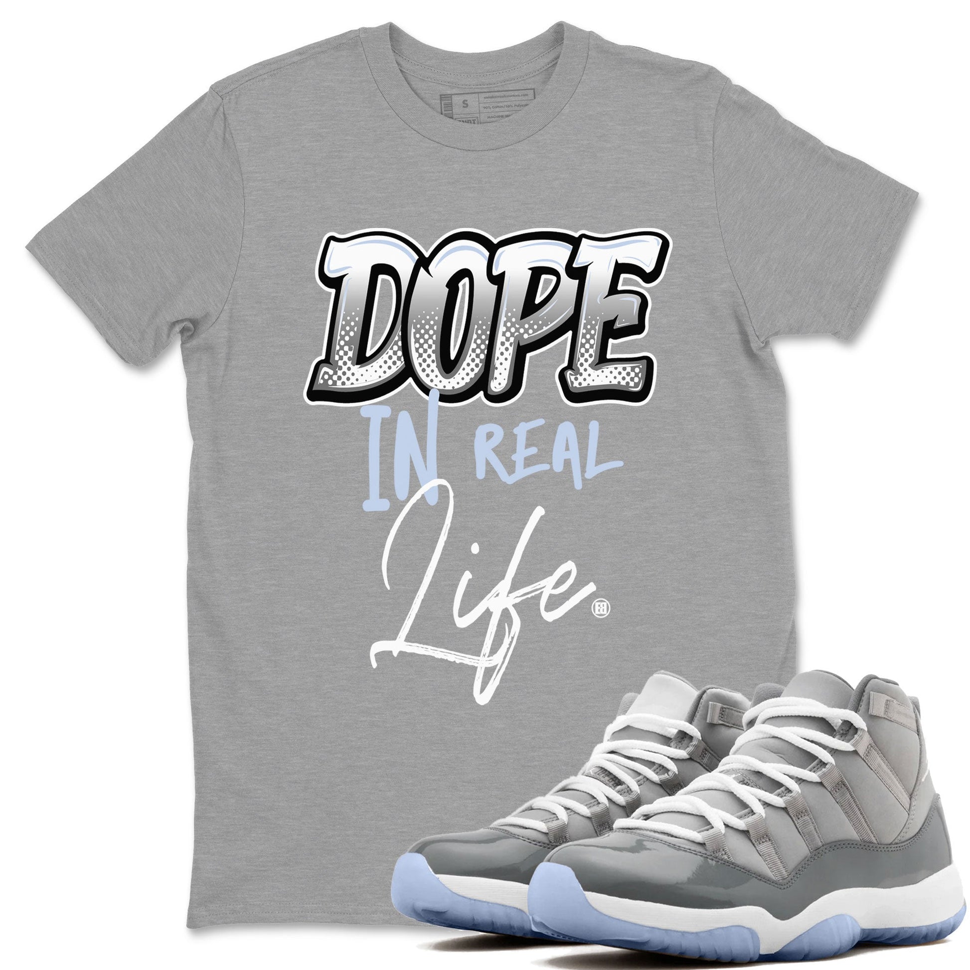 11s Cool Grey shirt to match jordans Dope In Real Life sneaker tees Air Jordan 11 Cool Grey SNRT Sneaker Release Tees unisex cotton Heather Grey 1 crew neck shirt