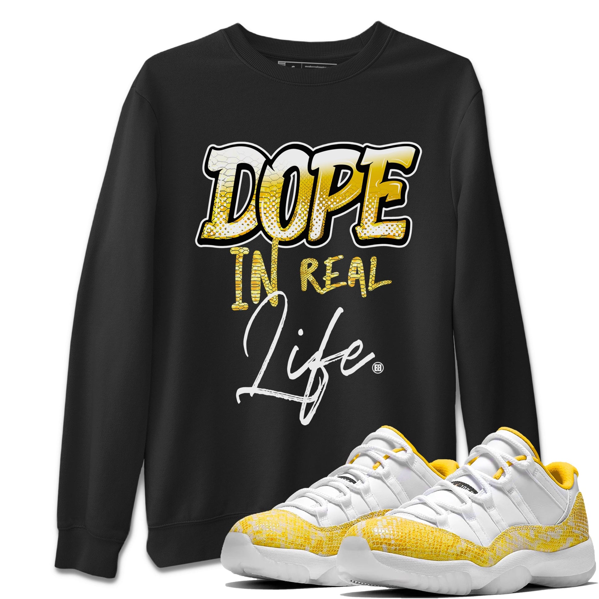 Air Jordan 11 Yellow Python Sneaker Match Tees Dope In Real Life Sneaker Tees Air Jordan 11 Yellow Snakeskin Sneaker Release Tees Unisex Shirts Black 1