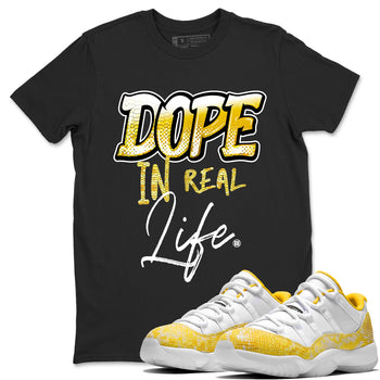 Air Jordan 11 Yellow Python Sneaker Match Tees Dope In Real Life Sneaker Tees Air Jordan 11 Yellow Snakeskin Sneaker Release Tees Unisex Shirts Black 1