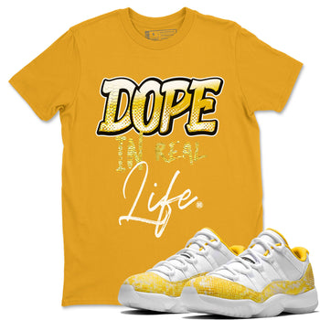 Air Jordan 11 Yellow Python Sneaker Match Tees Dope In Real Life Sneaker Tees Air Jordan 11 Yellow Snakeskin Sneaker Release Tees Unisex Shirts Gold 1