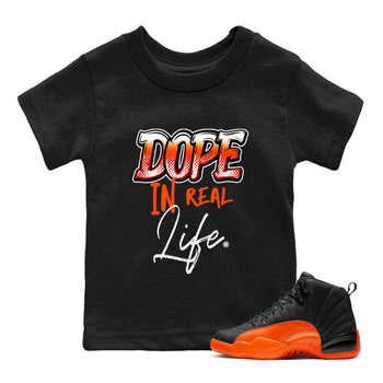 Air Jordan 12 Brilliant Orange Sneaker Match Tees Dope In Real Life Sneaker Tees 12s Brilliant Orange Tee Kids Shirts Black 1