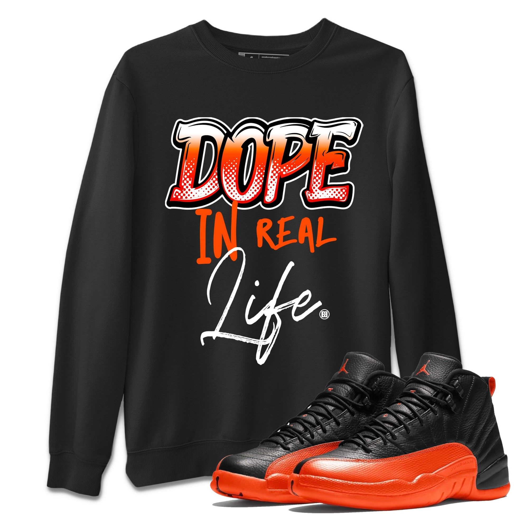 Air Jordan 12 Brilliant Orange Sneaker Match Tees Dope In Real Life Sneaker Tees 12s Brilliant Orange Tee Unisex Shirts Black 1