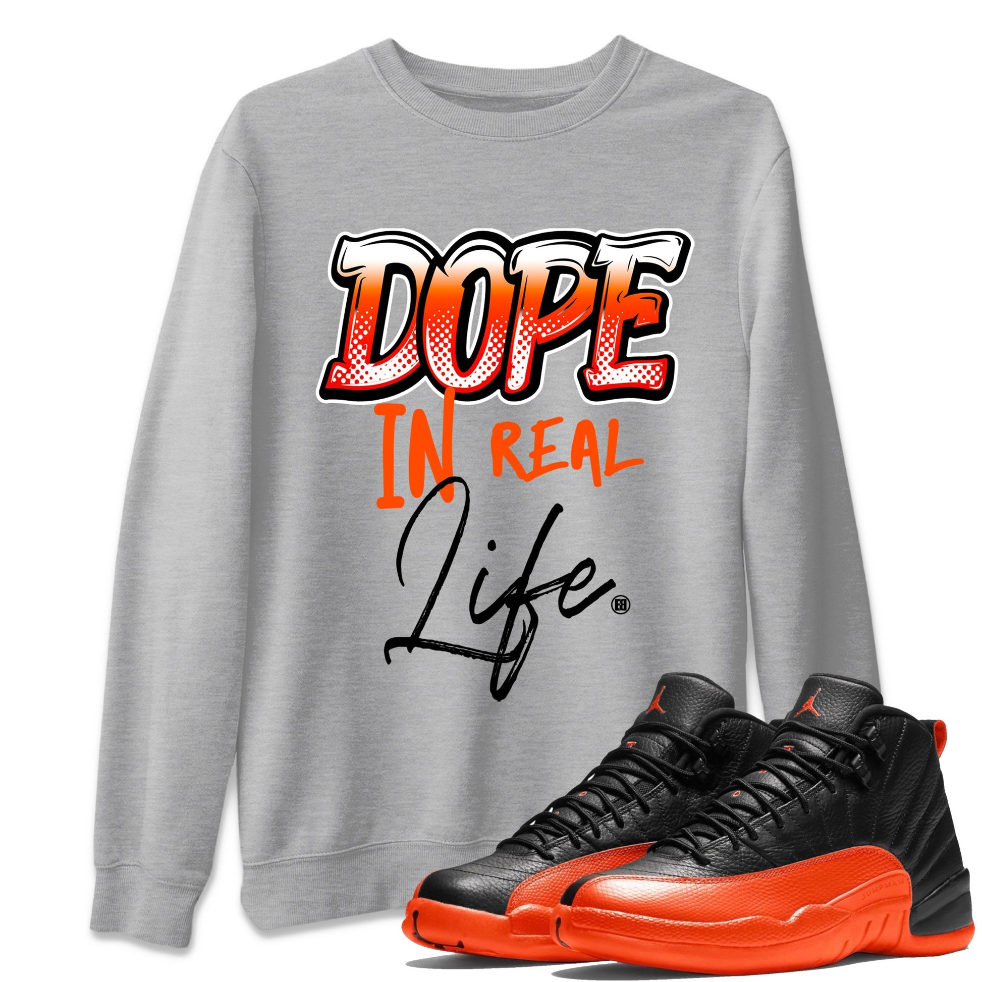 Air Jordan 12 Brilliant Orange Sneaker Match Tees Dope In Real Life Sneaker Tees 12s Brilliant Orange Tee Unisex Shirts Heather Grey 1