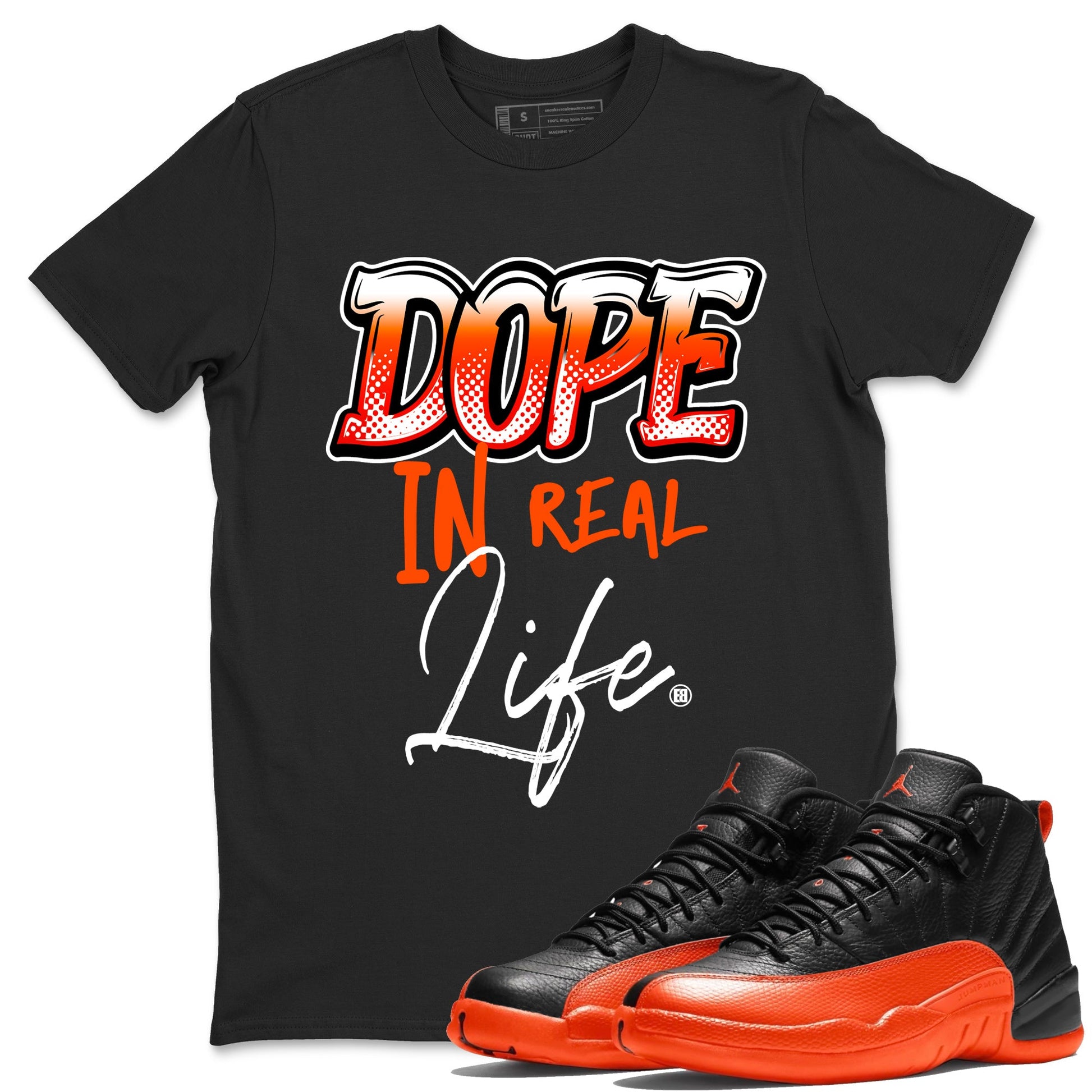 Air Jordan 12 Brilliant Orange Sneaker Match Tees Dope In Real Life Sneaker Tees 12s Brilliant Orange Tee Unisex Shirts Black 1