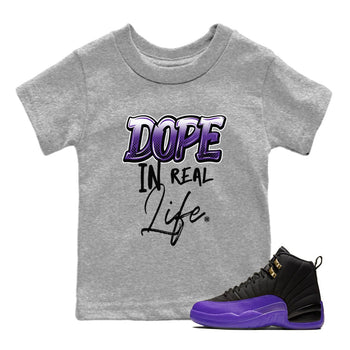 Air Jordan 12 Field Purple Sneaker Match Tees Dope In Real Life Sneaker Tees AJ12 Field Purple SNRT Sneaker Release Tees Kids Shirts Heather Grey 1