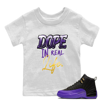 Air Jordan 12 Field Purple Sneaker Match Tees Dope In Real Life Sneaker Tees AJ12 Field Purple SNRT Sneaker Release Tees Kids Shirts White 1