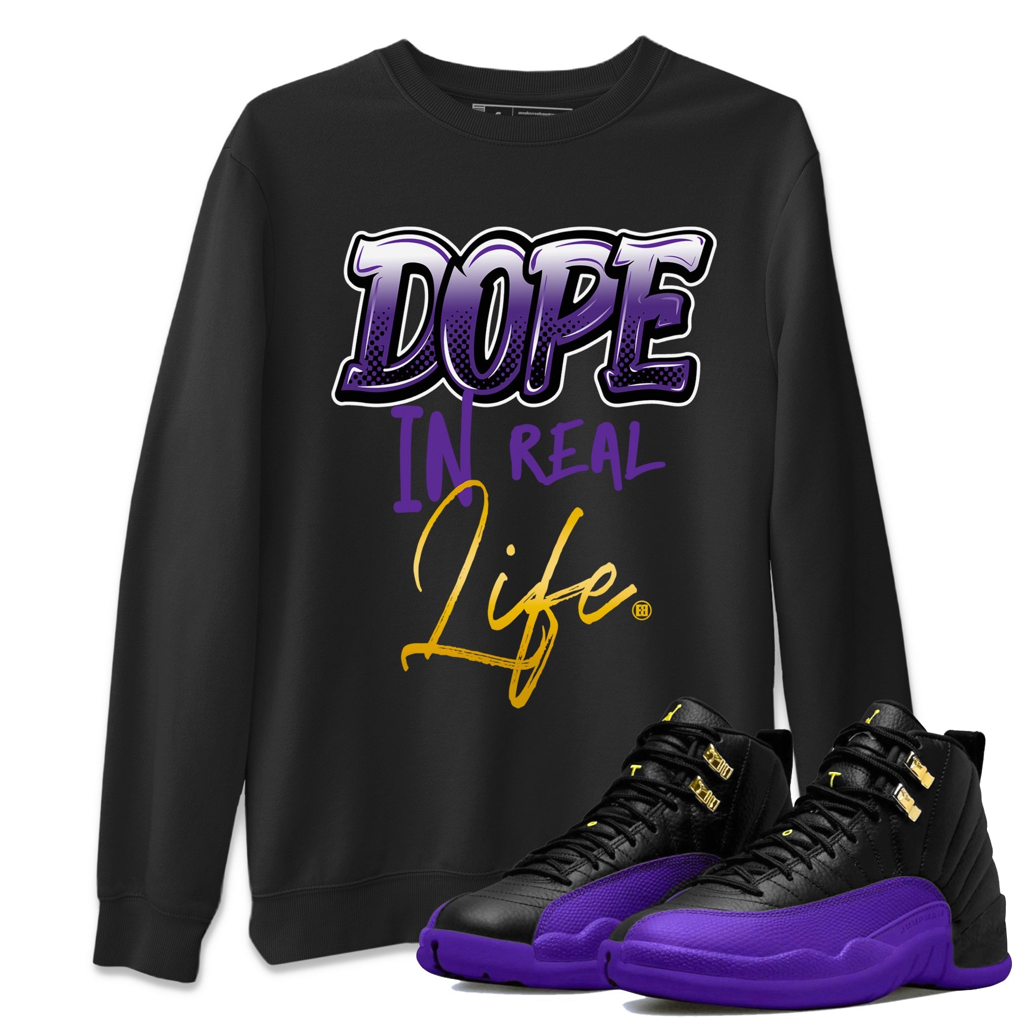 Air Jordan 12 Field Purple Sneaker Match Tees Dope In Real Life Sneaker Tees AJ12 Field Purple SNRT Sneaker Release Tees Unisex Shirts Black 1