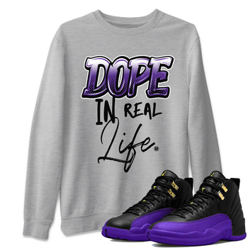 Air Jordan 12 Field Purple Sneaker Match Tees Dope In Real Life Sneaker Tees AJ12 Field Purple SNRT Sneaker Release Tees Unisex Shirts Heather Grey 1