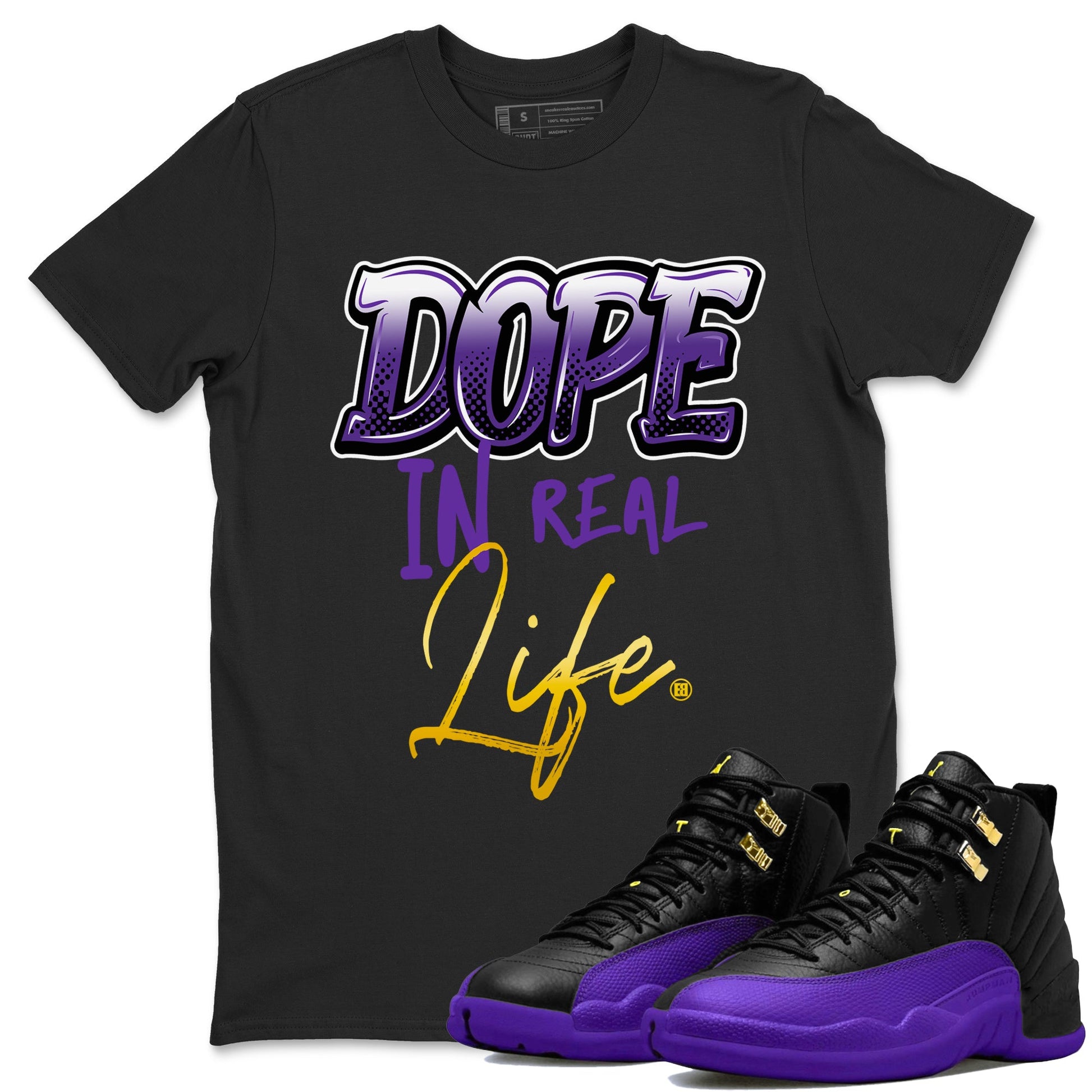 Air Jordan 12 Field Purple Sneaker Match Tees Dope In Real Life Sneaker Tees AJ12 Field Purple SNRT Sneaker Release Tees Unisex Shirts Black 1