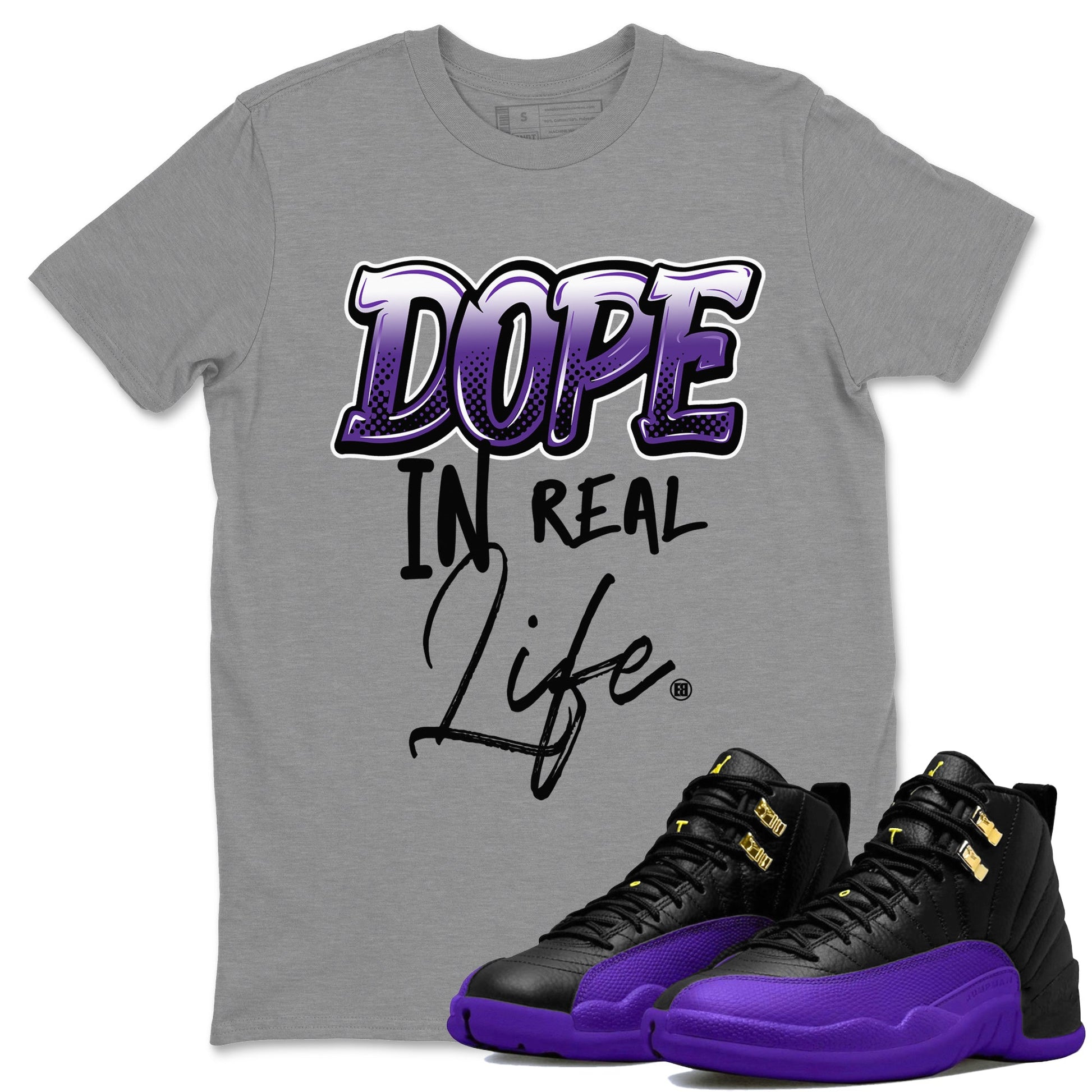 Air Jordan 12 Field Purple Sneaker Match Tees Dope In Real Life Sneaker Tees AJ12 Field Purple SNRT Sneaker Release Tees Unisex Shirts Heather Grey 1