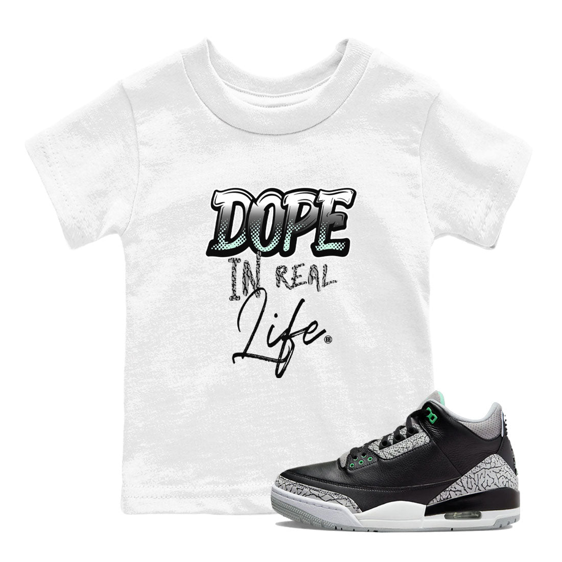 3s Green Glow shirt to match jordans Dope In Real Life sneaker tees Air Jordan 3 Green Glow SNRT sneaker release tees baby toddler White 1 cotton Shirt