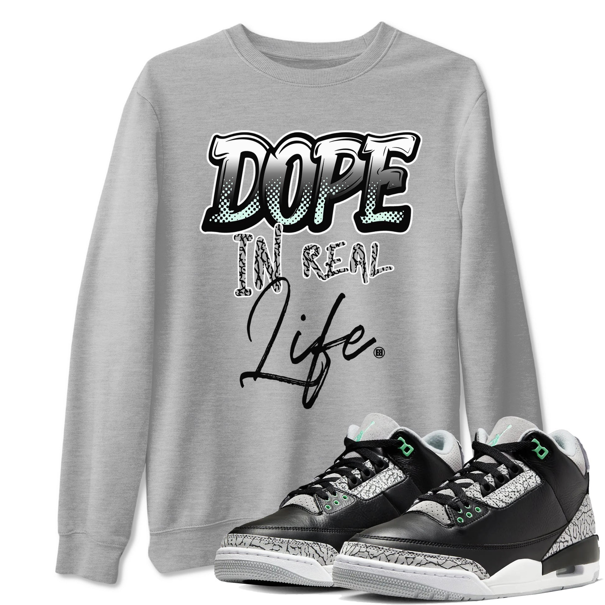 3s Green Glow shirt to match jordans Dope In Real Life sneaker tees Air Jordan 3 Green Glow SNRT Sneaker Release Tees unisex cotton Heather Grey 1 crew neck shirt