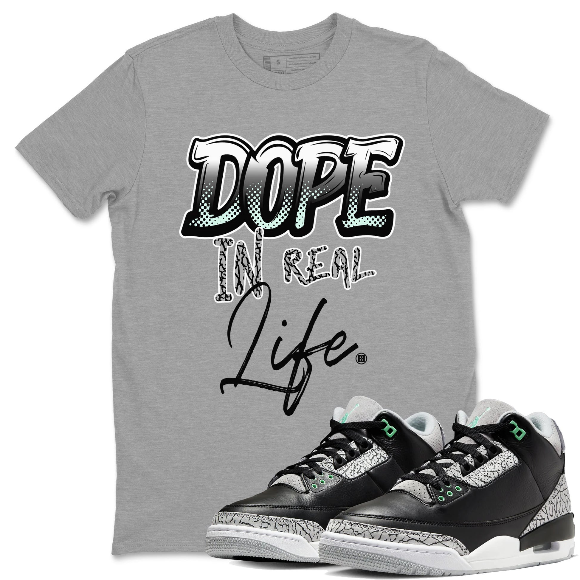 3s Green Glow shirt to match jordans Dope In Real Life sneaker tees Air Jordan 3 Green Glow SNRT Sneaker Release Tees unisex cotton Heather Grey 1 crew neck shirt