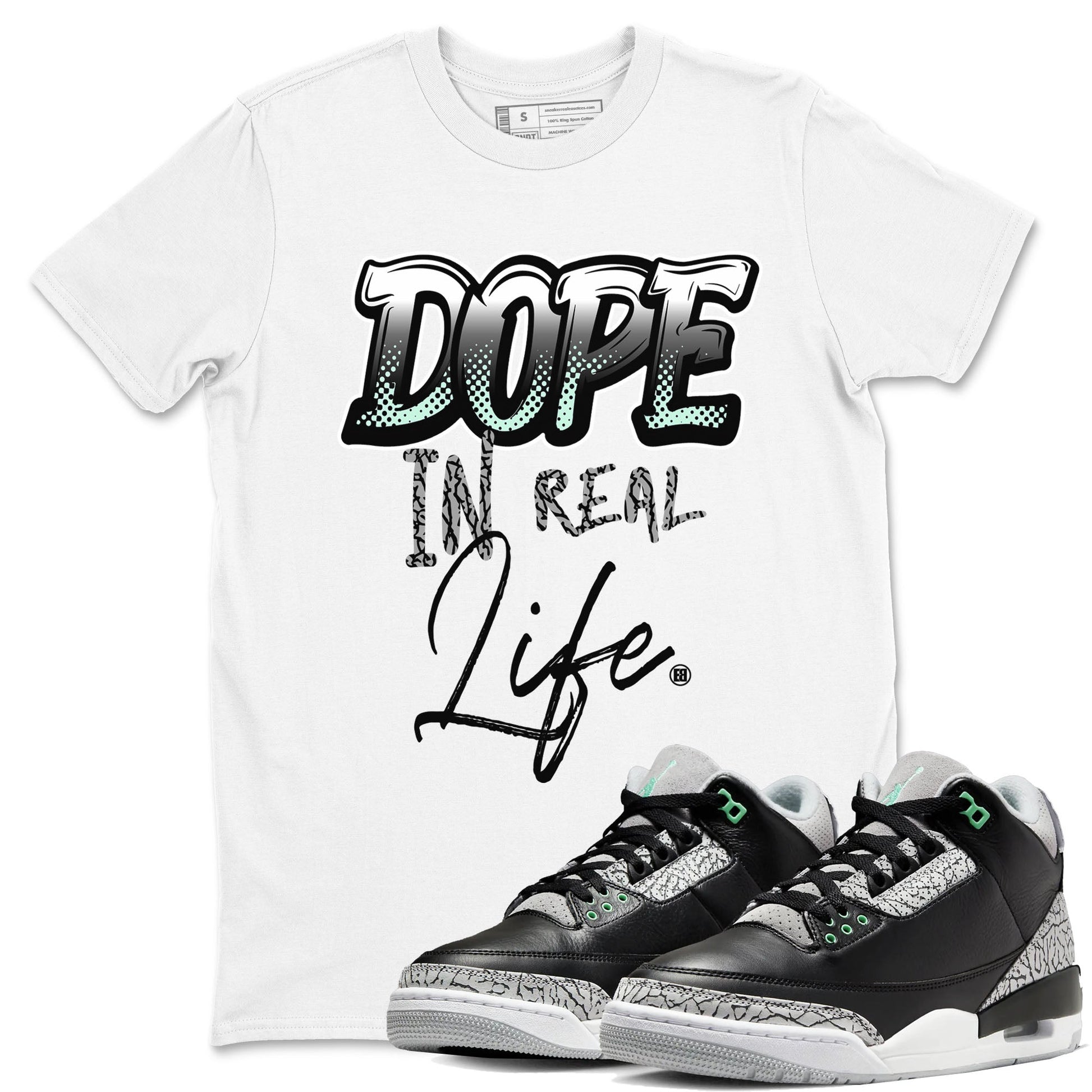 3s Green Glow shirt to match jordans Dope In Real Life sneaker tees Air Jordan 3 Green Glow SNRT Sneaker Release Tees unisex cotton White 1 crew neck shirt