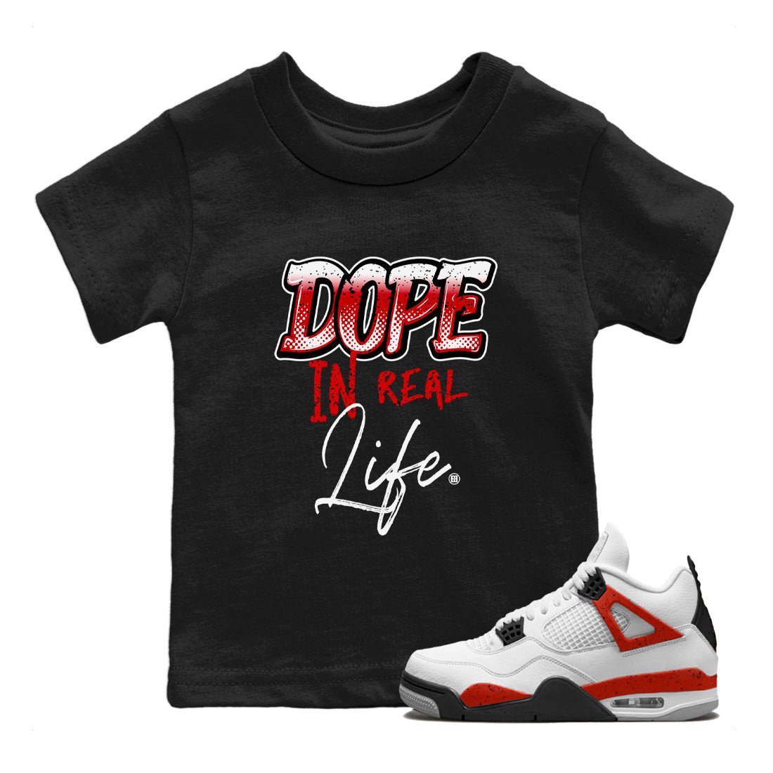 Jordan 4 Red Cement Tees Outfits Dope In Real Life Sneaker Tees Air Jordan 4 Red Cement Sneaker Release Tees Kids Shirts Black 1