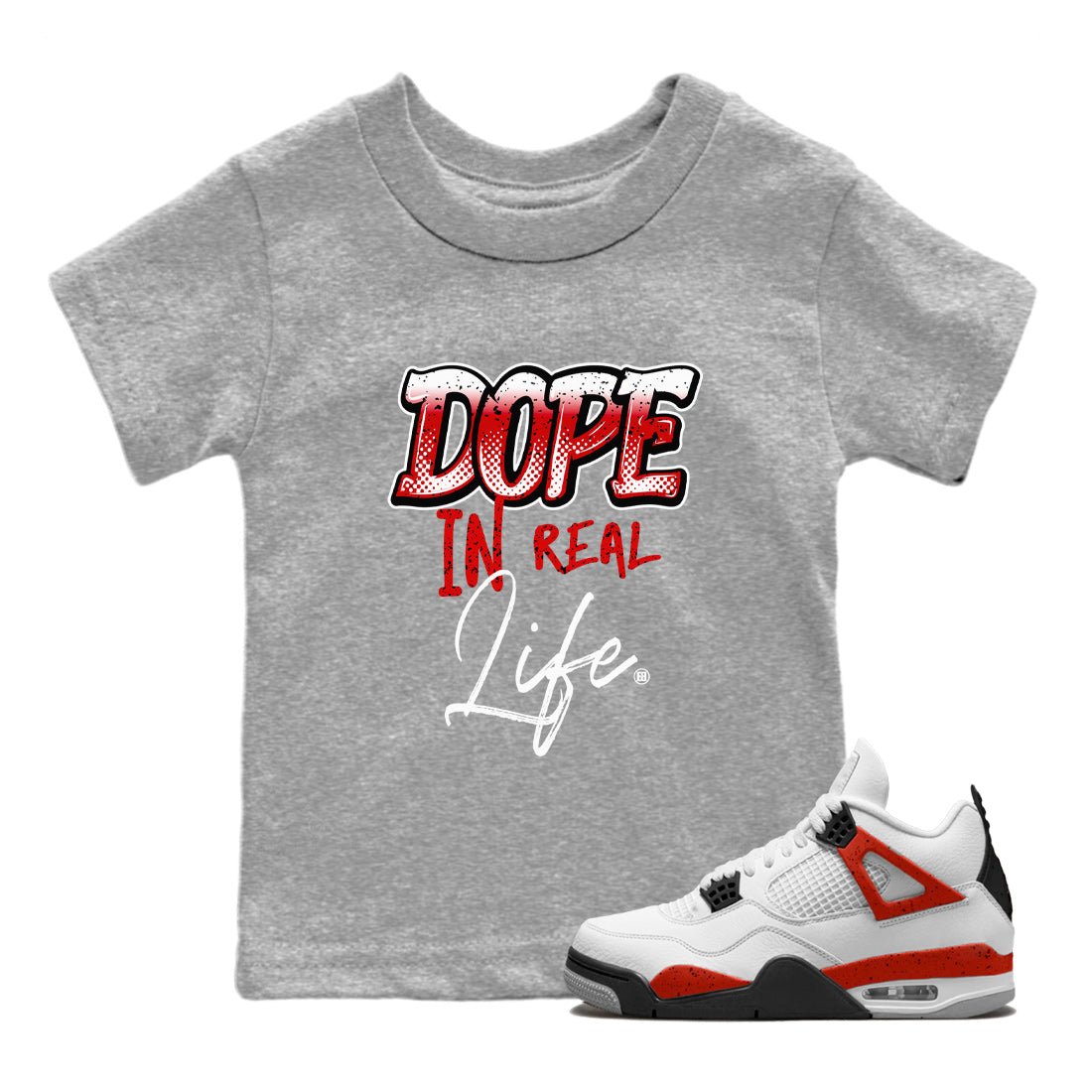 Jordan 4 Red Cement Tees Outfits Dope In Real Life Sneaker Tees Air Jordan 4 Red Cement Sneaker Release Tees Kids Shirts Heather Grey 1