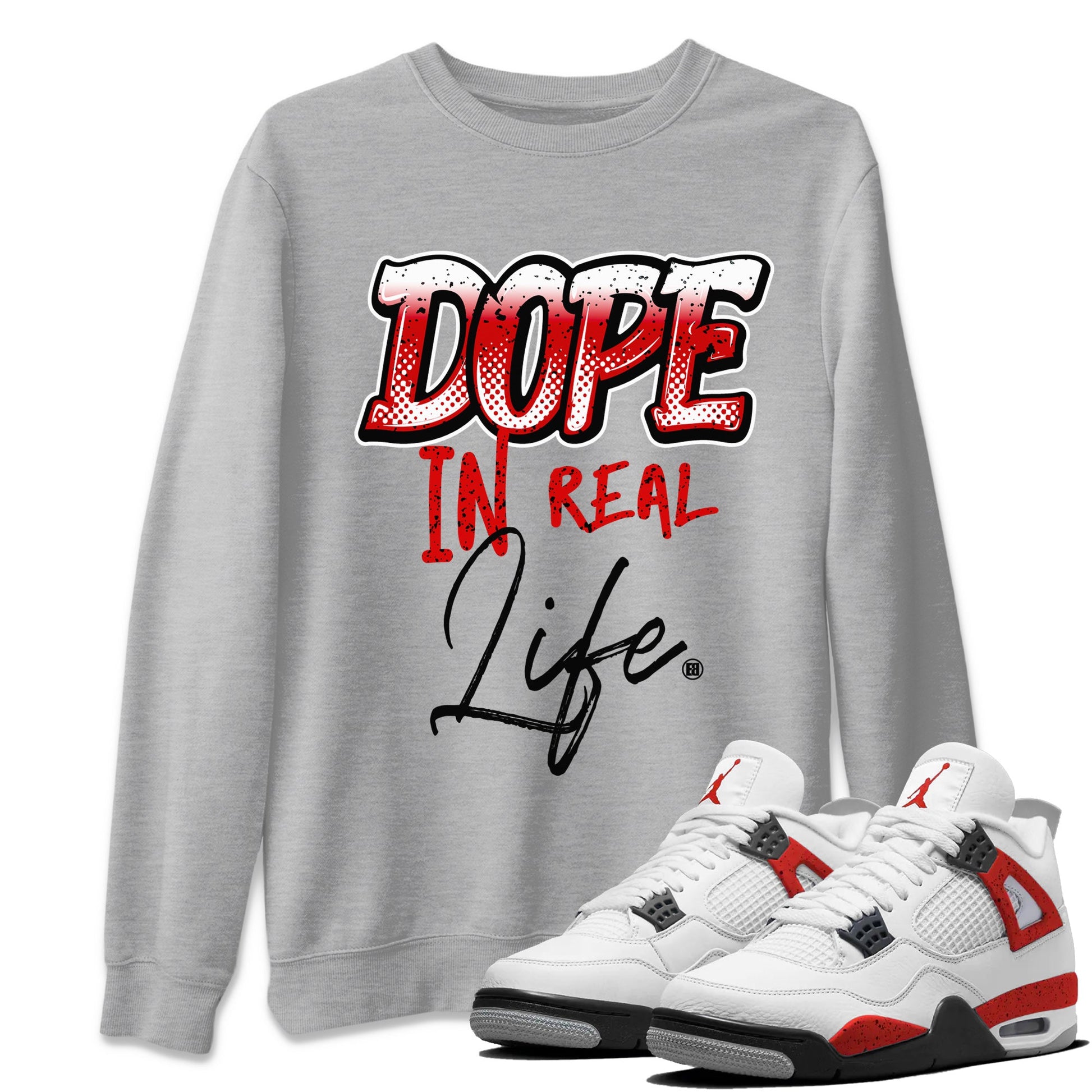 Jordan 4 Red Cement Tees Outfits Dope In Real Life Sneaker Tees Air Jordan 4 Red Cement Sneaker Release Tees Unisex Shirts Heather Grey 1