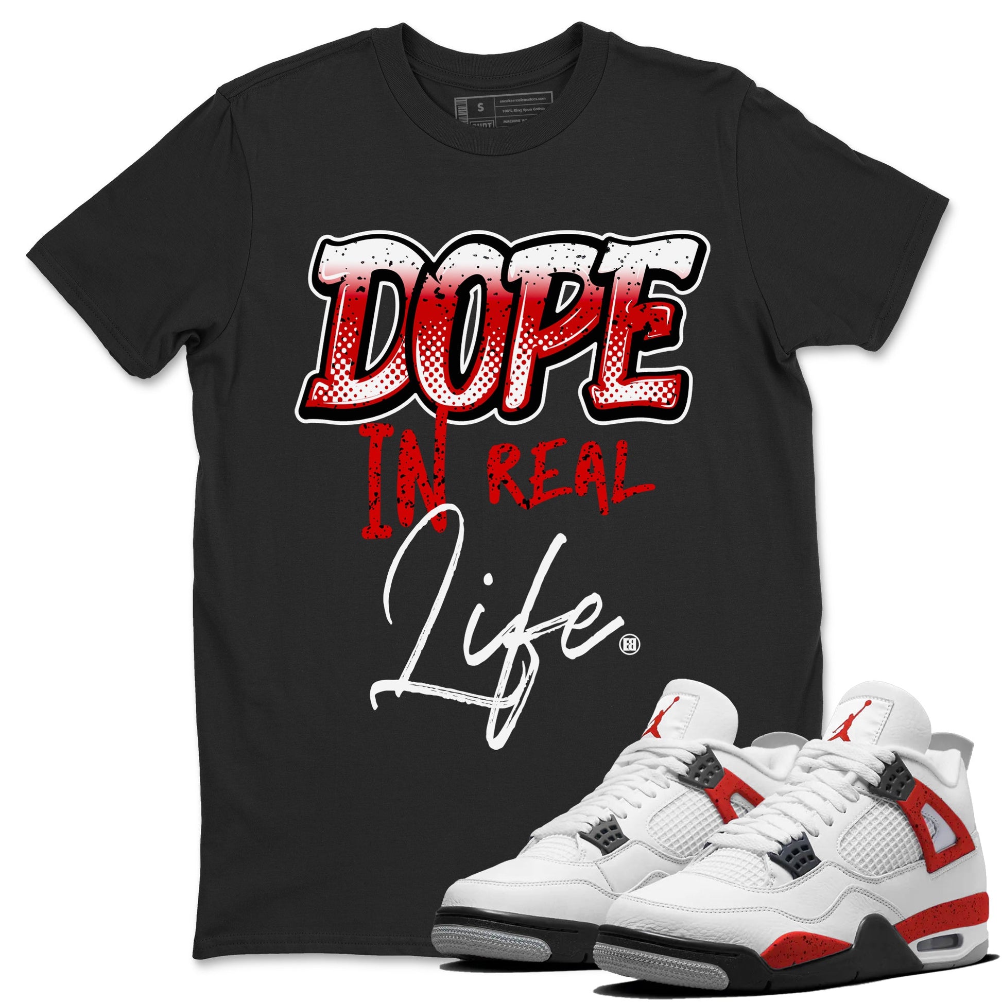 Jordan 4 Red Cement Tees Outfits Dope In Real Life Sneaker Tees Air Jordan 4 Red Cement Sneaker Release Tees Unisex Shirts Black 1