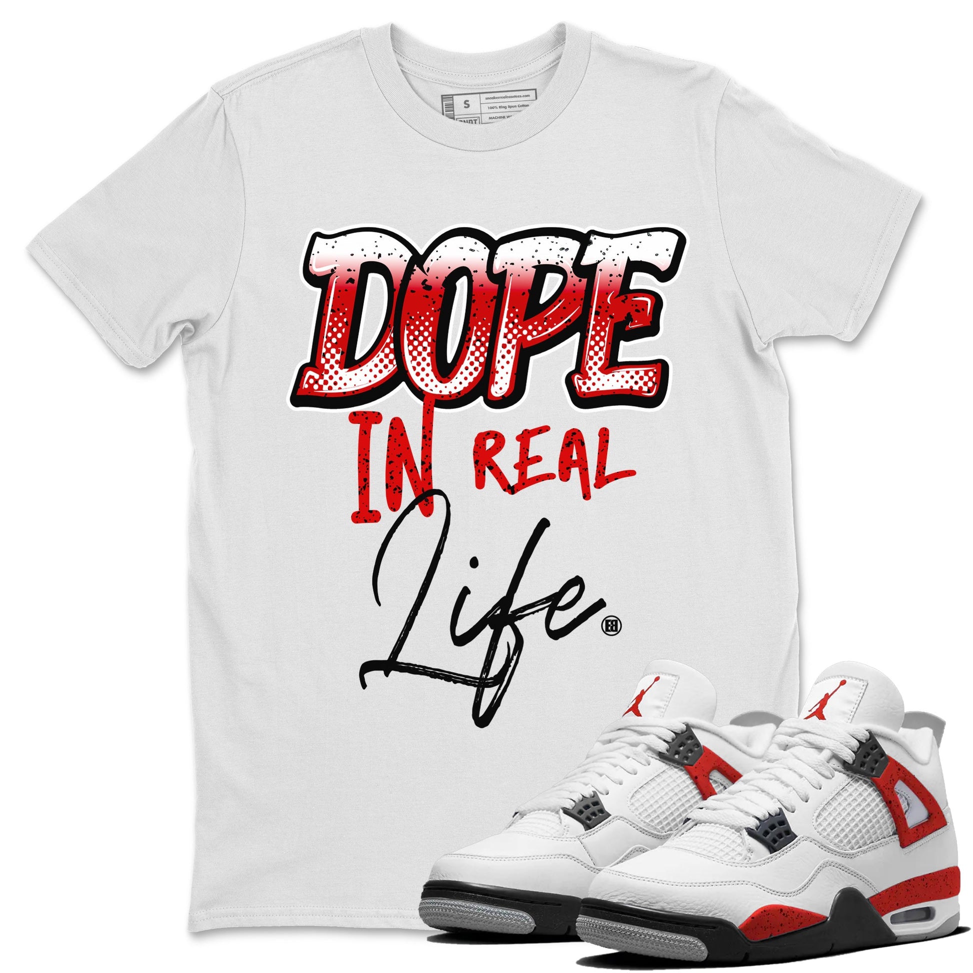 Jordan 4 Red Cement Tees Outfits Dope In Real Life Sneaker Tees Air Jordan 4 Red Cement Sneaker Release Tees Unisex Shirts White 1