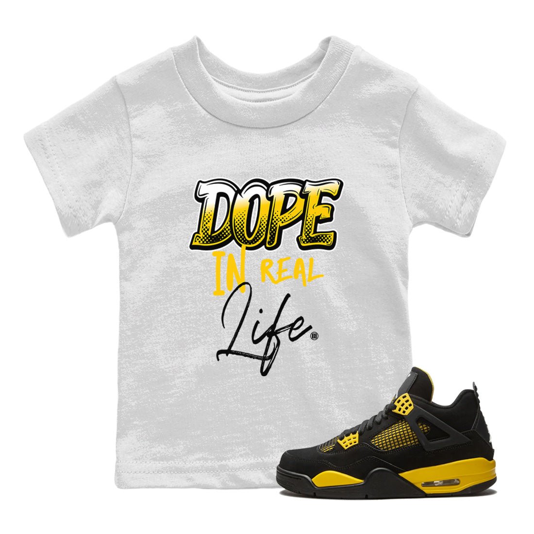 Air Jordan 4 Thunder Sneaker Match Tees Dope In Real Life Sneaker Tees Air Jordan 4 Retro Thunder Sneaker Release Tees Kids Shirts White 1