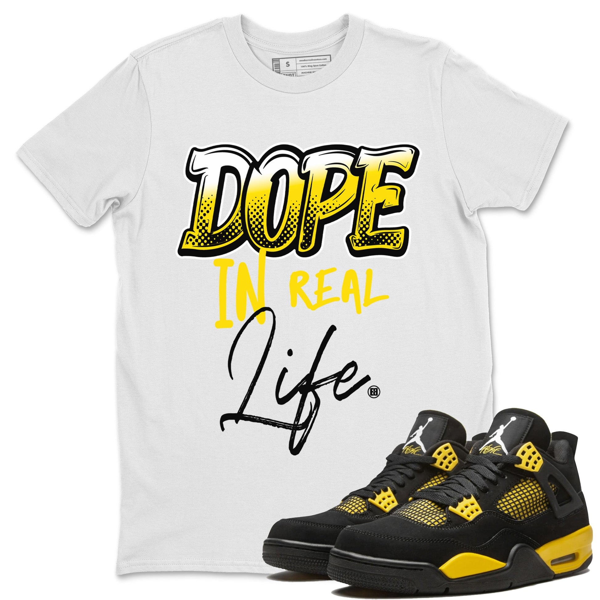 Air Jordan 4 Thunder Sneaker Match Tees Dope In Real Life Sneaker Tees Air Jordan 4 Retro Thunder Sneaker Release Tees Unisex Shirts White 1
