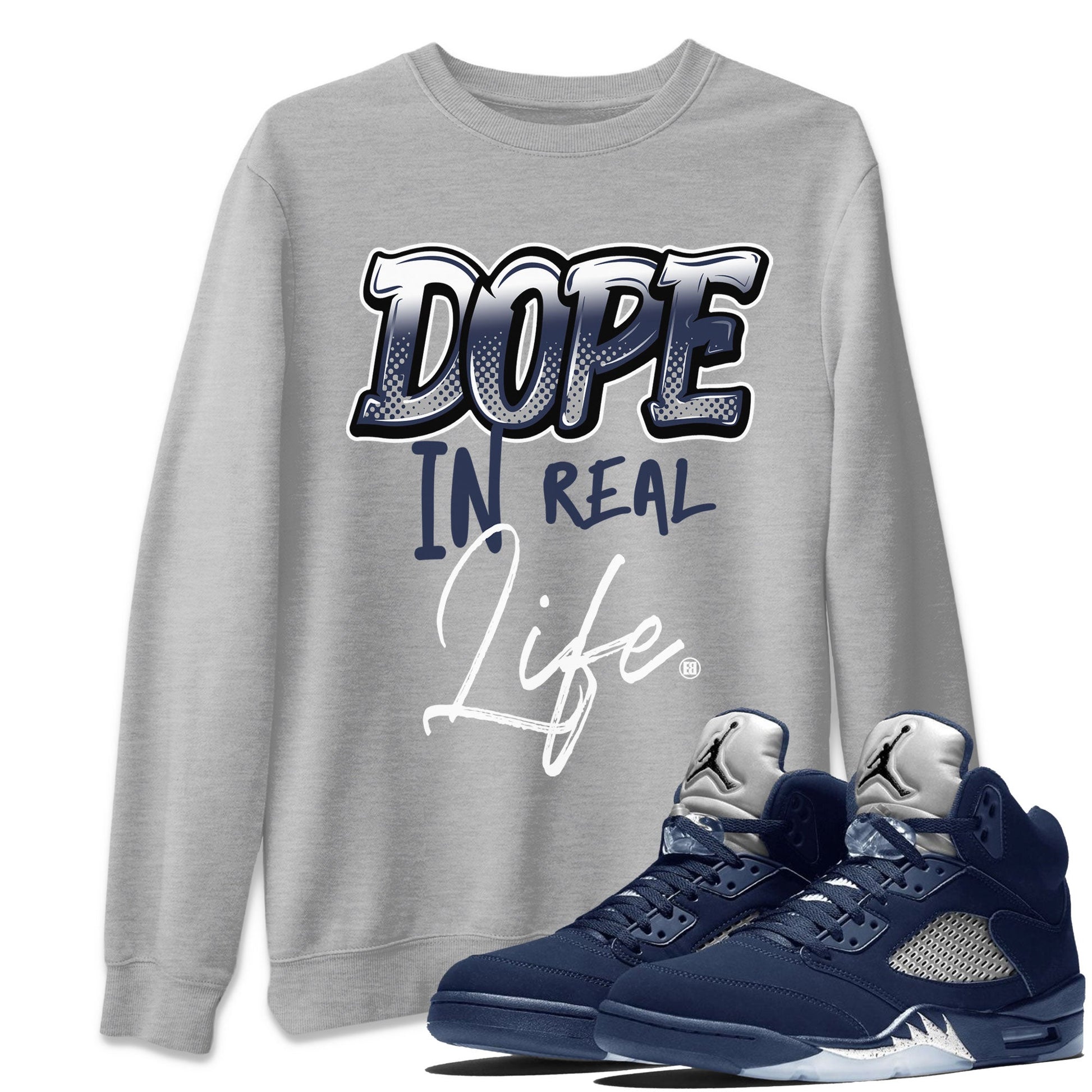 Jordan 5 Retro Midnight Navy shirt to match jordans Dope In Real Life sneaker tees Air Jordan 5 Midnight Navy SNRT Sneaker Release Tees Unisex Heather Grey 1 T-Shirt