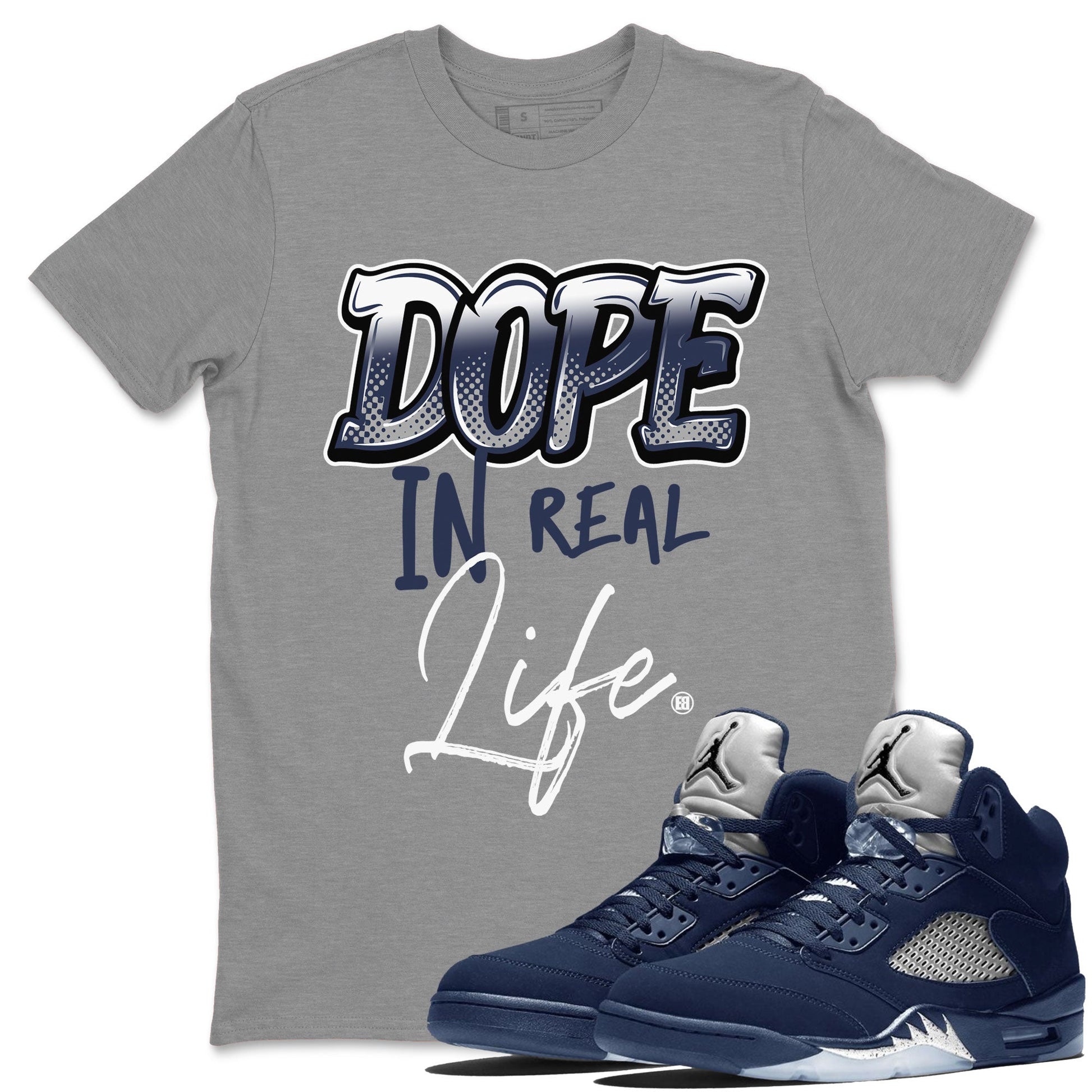 Jordan 5 Retro Midnight Navy shirt to match jordans Dope In Real Life sneaker tees Air Jordan 5 Midnight Navy SNRT Sneaker Release Tees Unisex Heather Grey 1 T-Shirt